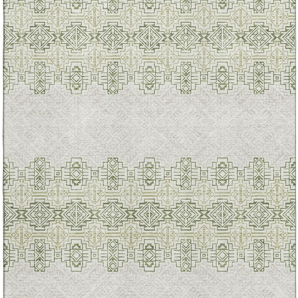 9' X 12' Green And Ivory Southwestern Washable Area Rug With UV Protection-2
