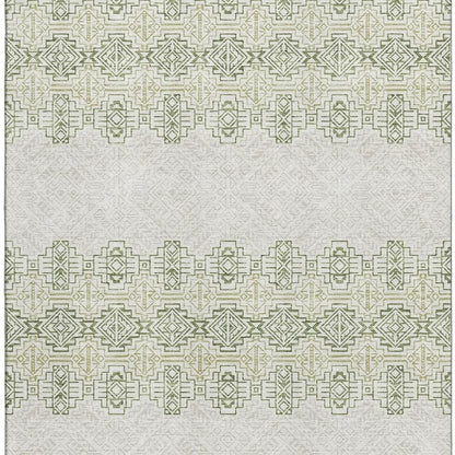 9' X 12' Green And Ivory Southwestern Washable Area Rug With UV Protection-2