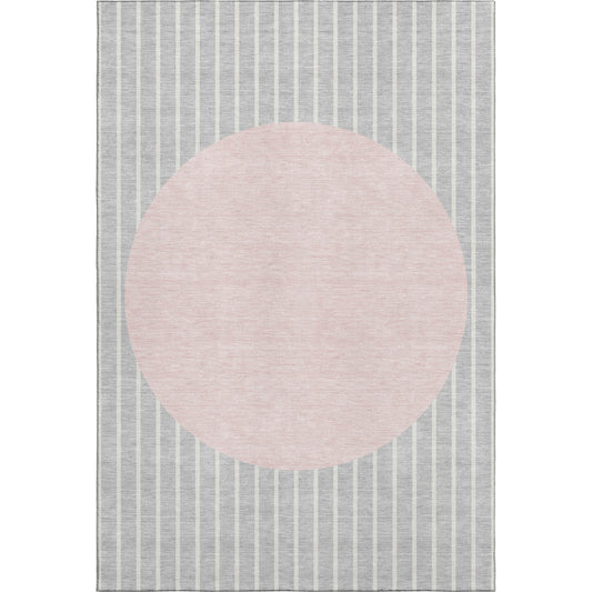 5' X 8' Silver Ivory And Pink Striped Washable Area Rug With UV Protection-0