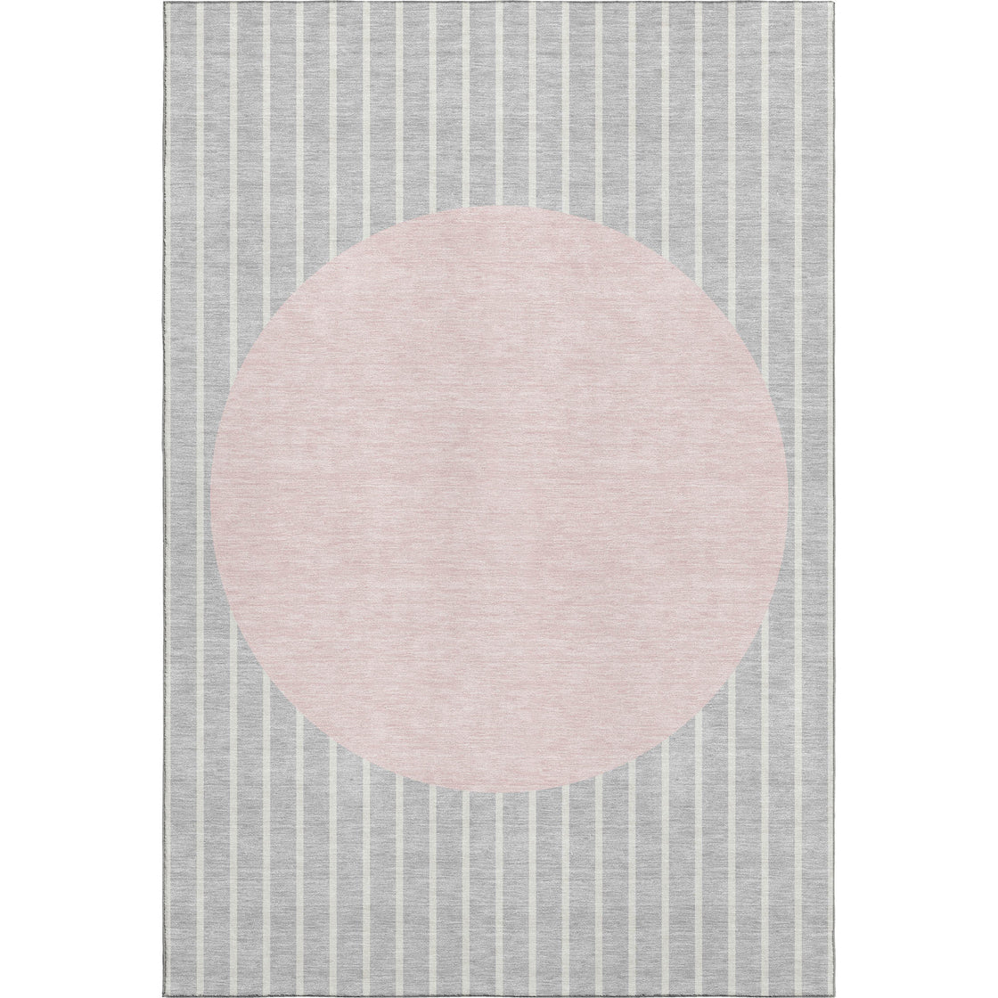 5' X 8' Silver Ivory And Pink Striped Washable Area Rug With UV Protection-0