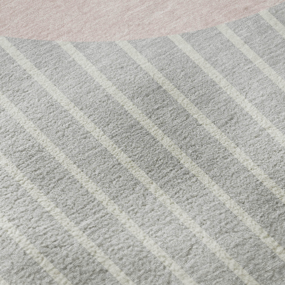 5' X 8' Silver Ivory And Pink Striped Washable Area Rug With UV Protection-8