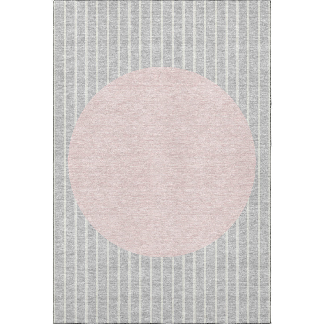 5' X 8' Silver Ivory And Pink Striped Washable Area Rug With UV Protection-2