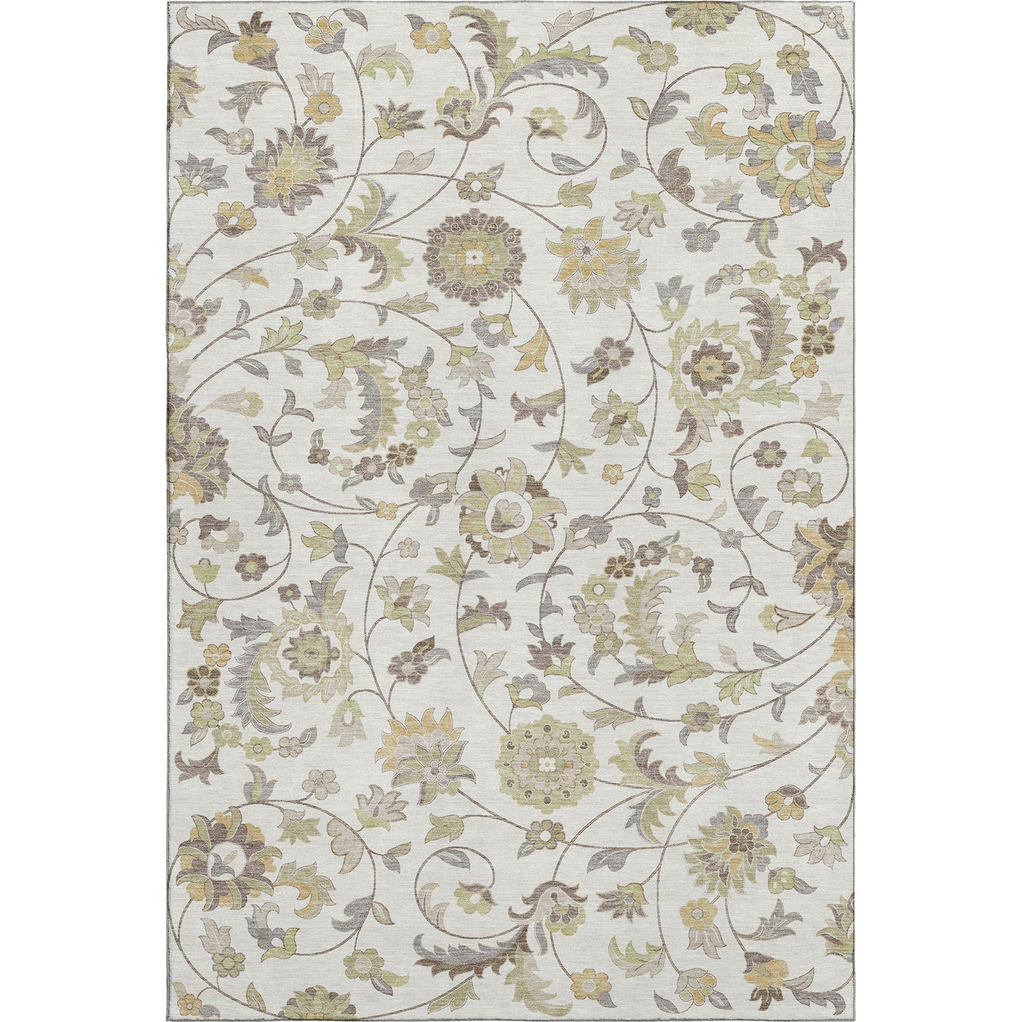 8' X 10' Ivory Copper And Gray Floral Washable Area Rug With UV Protection-4
