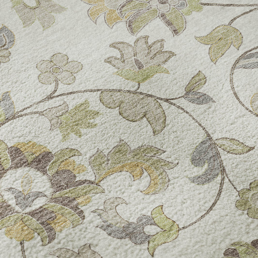 8' X 10' Ivory Copper And Gray Floral Washable Area Rug With UV Protection-0