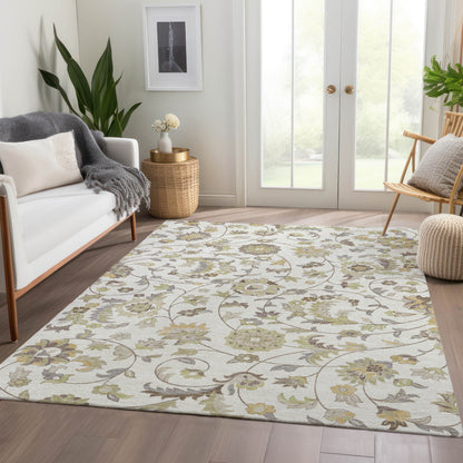 8' X 10' Ivory Copper And Gray Floral Washable Area Rug With UV Protection-3
