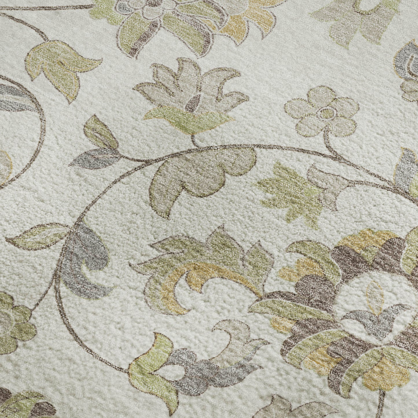 8' X 10' Ivory Copper And Gray Floral Washable Area Rug With UV Protection-1