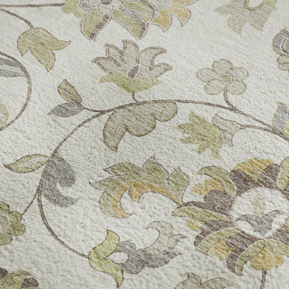 8' X 10' Ivory Copper And Gray Floral Washable Area Rug With UV Protection-1