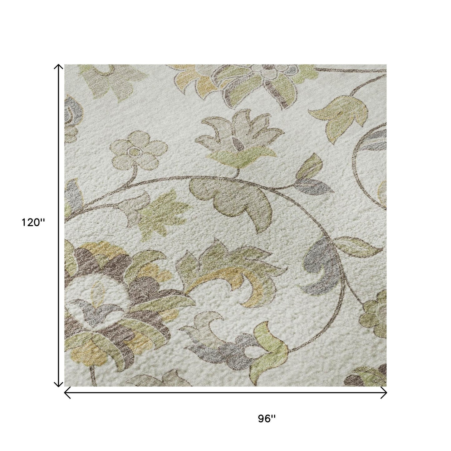 8' X 10' Ivory Copper And Gray Floral Washable Area Rug With UV Protection-8