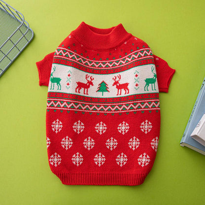 Festive Holiday Pet Sweater - Cozy Knitted Wool Christmas Dog Sweater With Elk And Christmas Tree Design-3