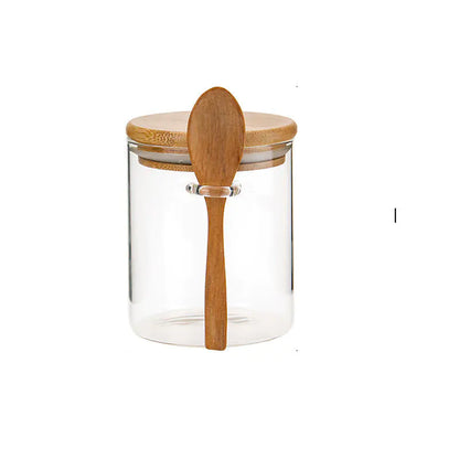 Round Storage Jar with Spoon for Kitchen Grains