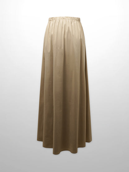 Front Zipper Cotton Circle Skirt-Tan-2