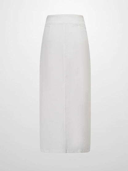 Button Down Denim Skirt-White-2