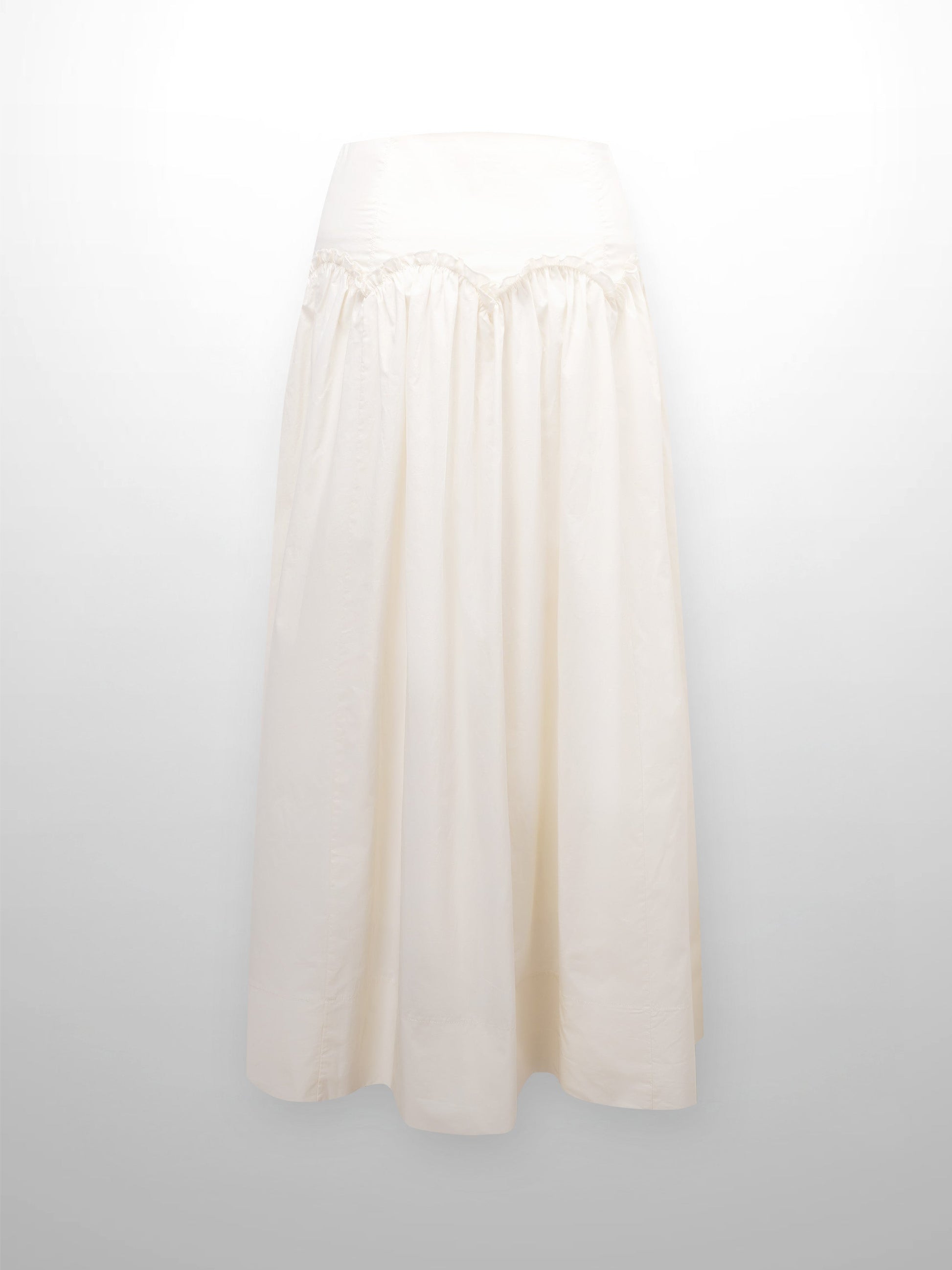 Yoke Ruffle Skirt-White-2
