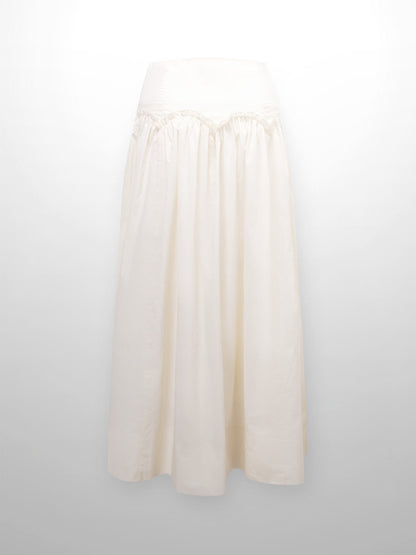 Yoke Ruffle Skirt-White-2