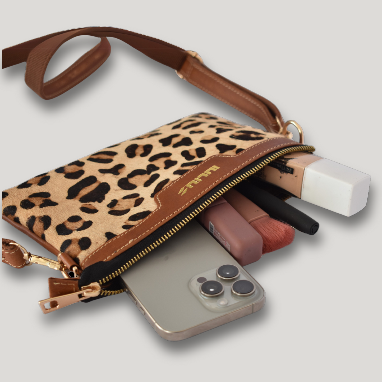 Cartera de Mano Estilo Leopardo – Cuero Marrón y Pelo Natural – IULIUS-2