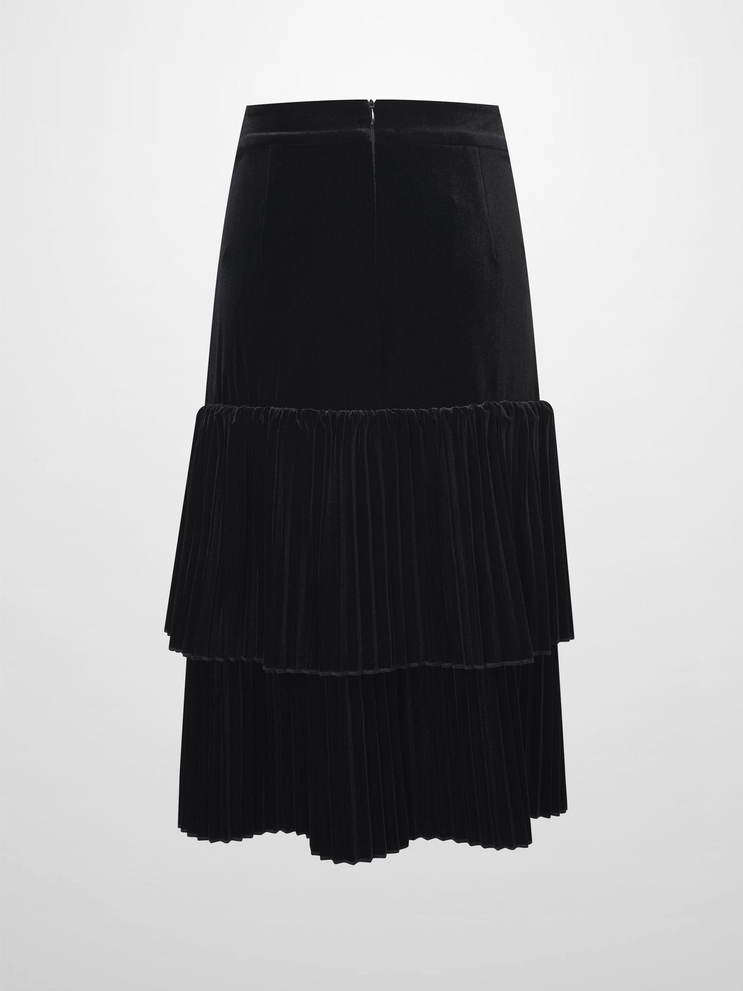 Double Layer Pleated Bottom Velvet Skirt-Black-1