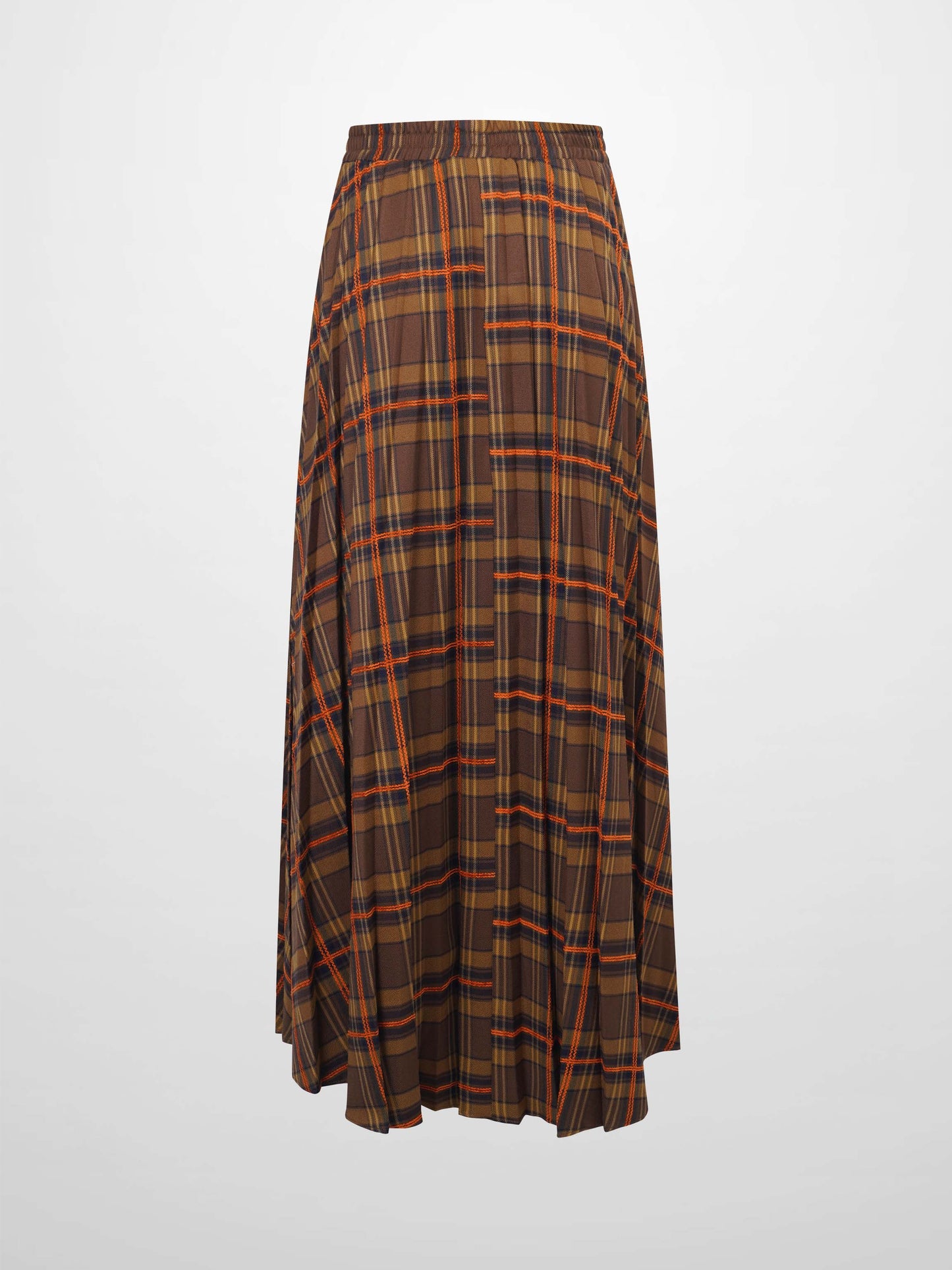 Covered Band Pleated Skirt-Brown/Orange Plaid-2