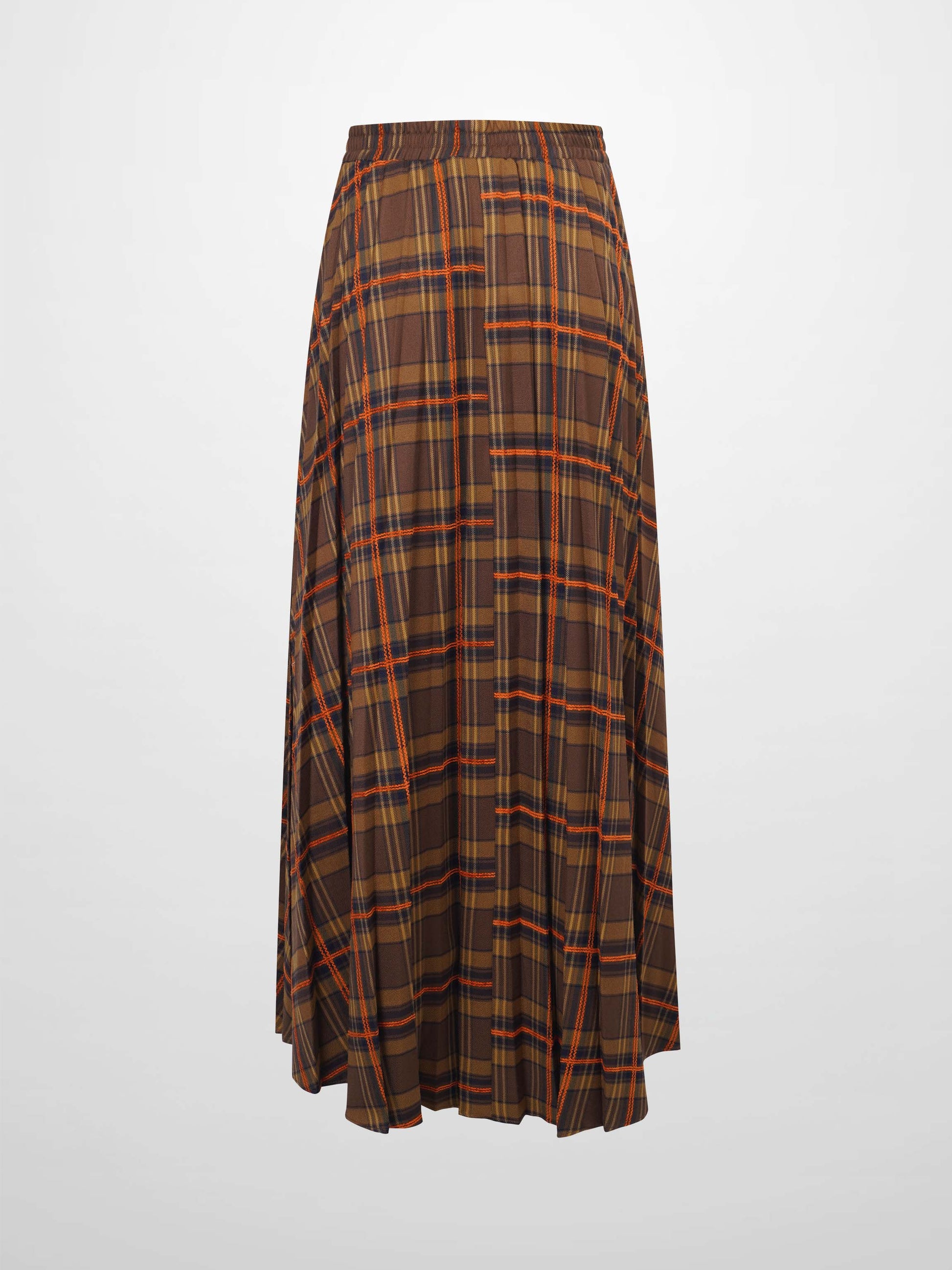 Covered Band Pleated Skirt-Brown/Orange Plaid-2
