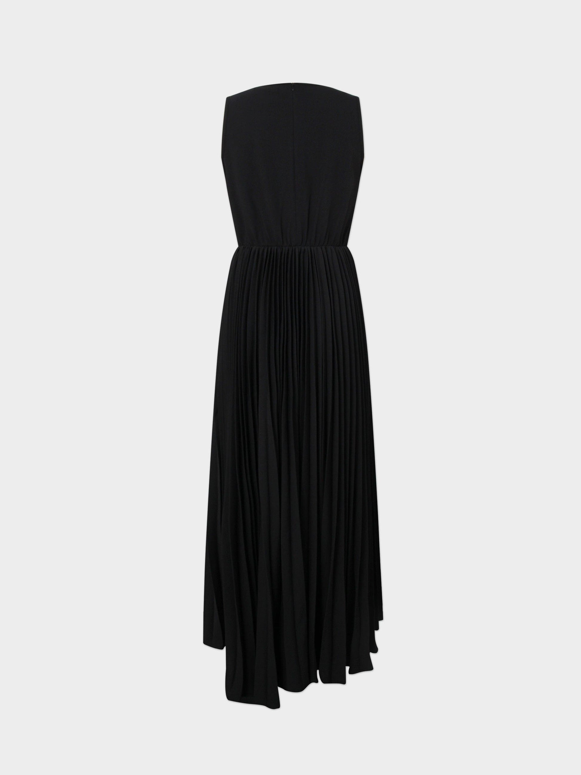Pleated Slip Dress-Black-1