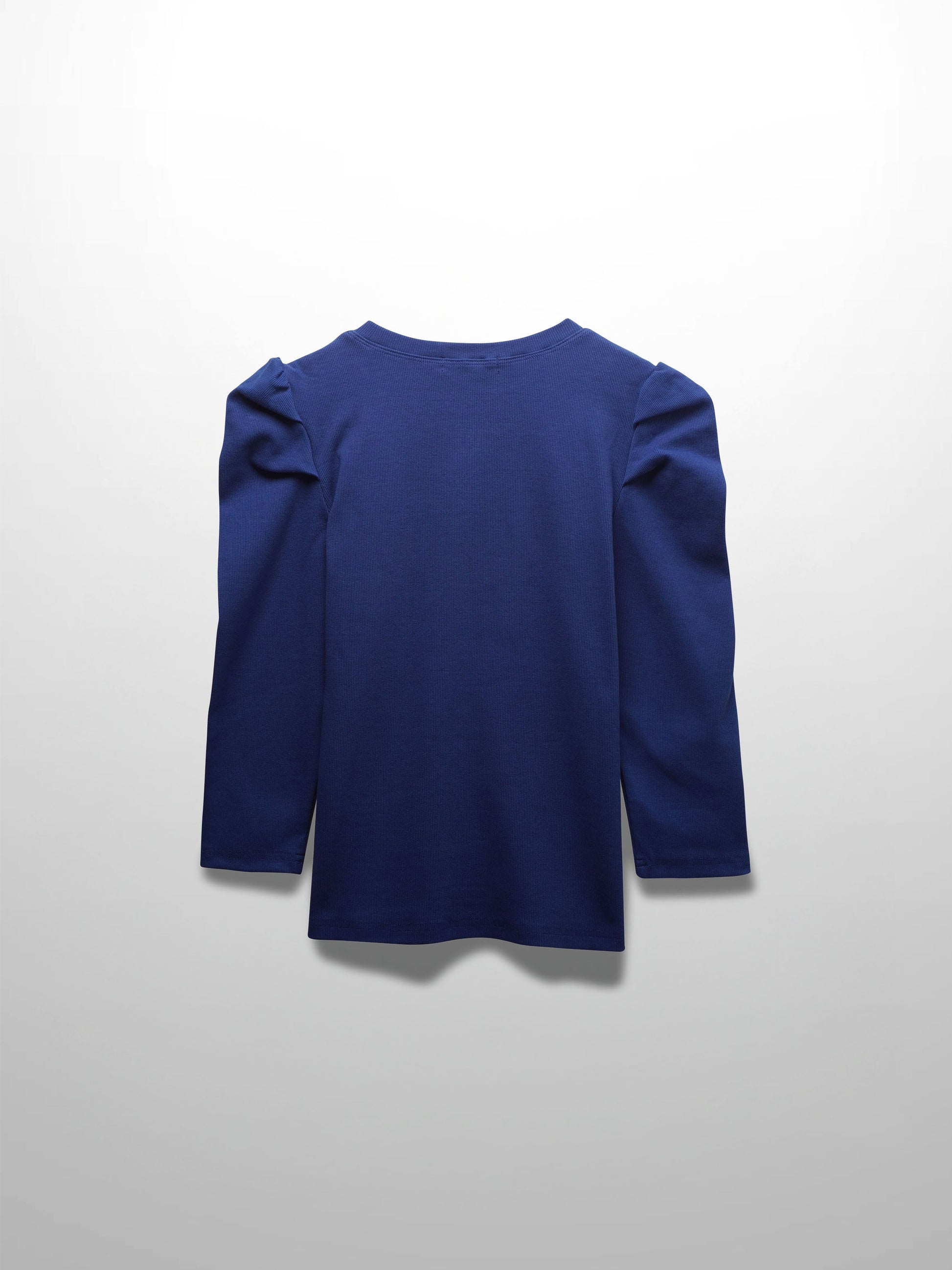 Ribbed Crew Neck Puff Sleeve Top-Royal Blue-2