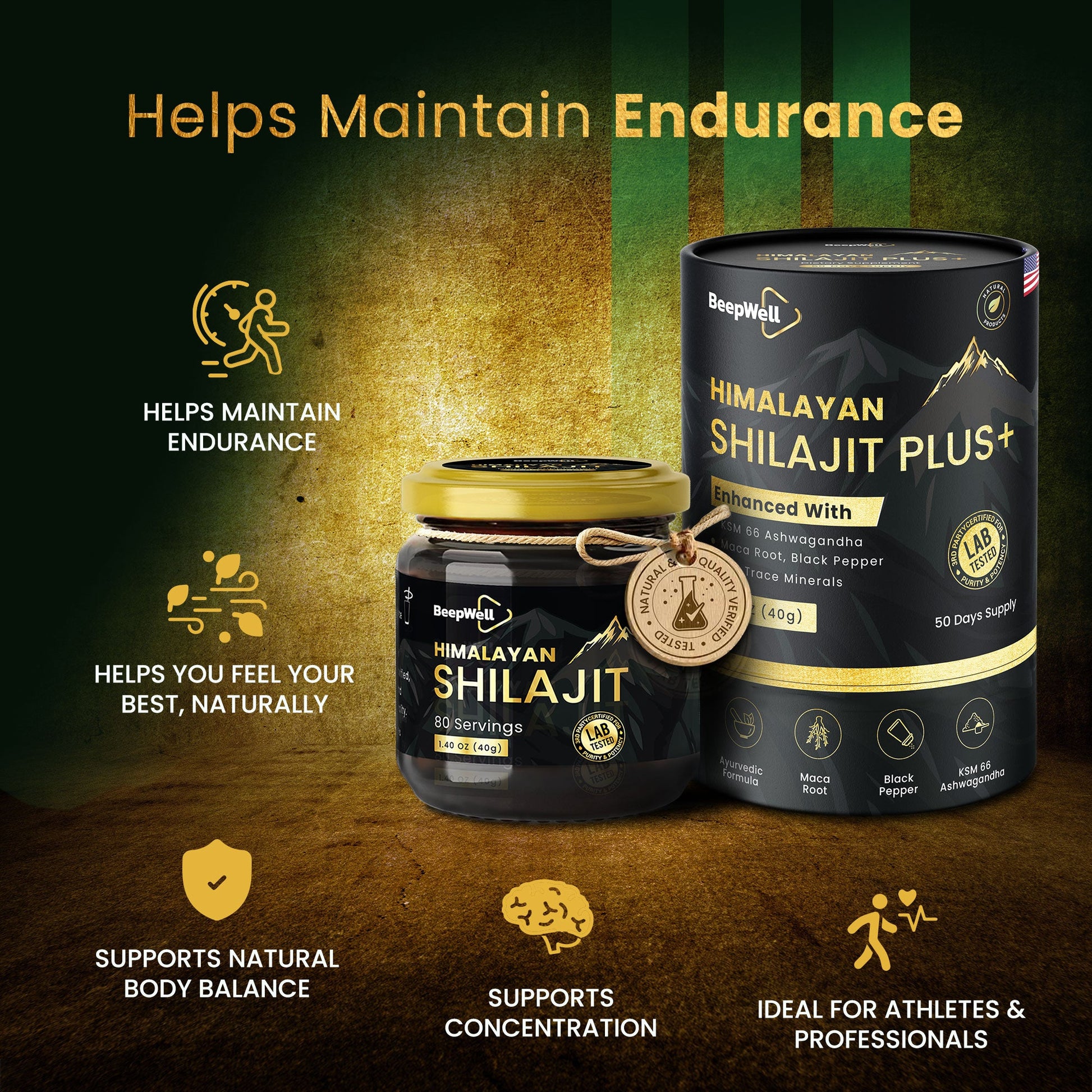 BeepWell Shilajit Resin Combo Pack – Original (80 Servings) + Resin Plus with Ashwagandha (50 Servings) – 2 x 40g Jars-1