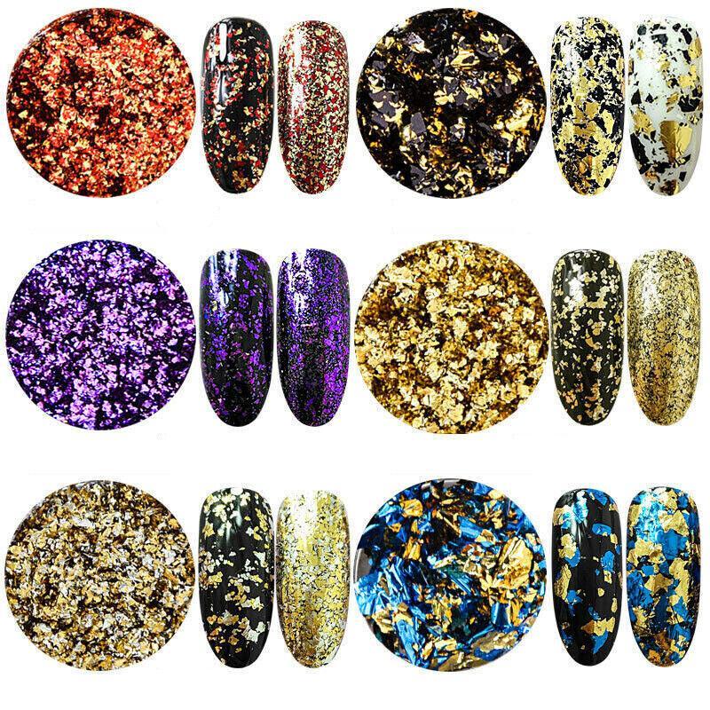 6 Colours Nail Art Sequins Mirror Glitter Powder Foil Flakes Paillette Decor Au-2