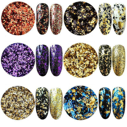6 Colours Nail Art Sequins Mirror Glitter Powder Foil Flakes Paillette Decor Au-2