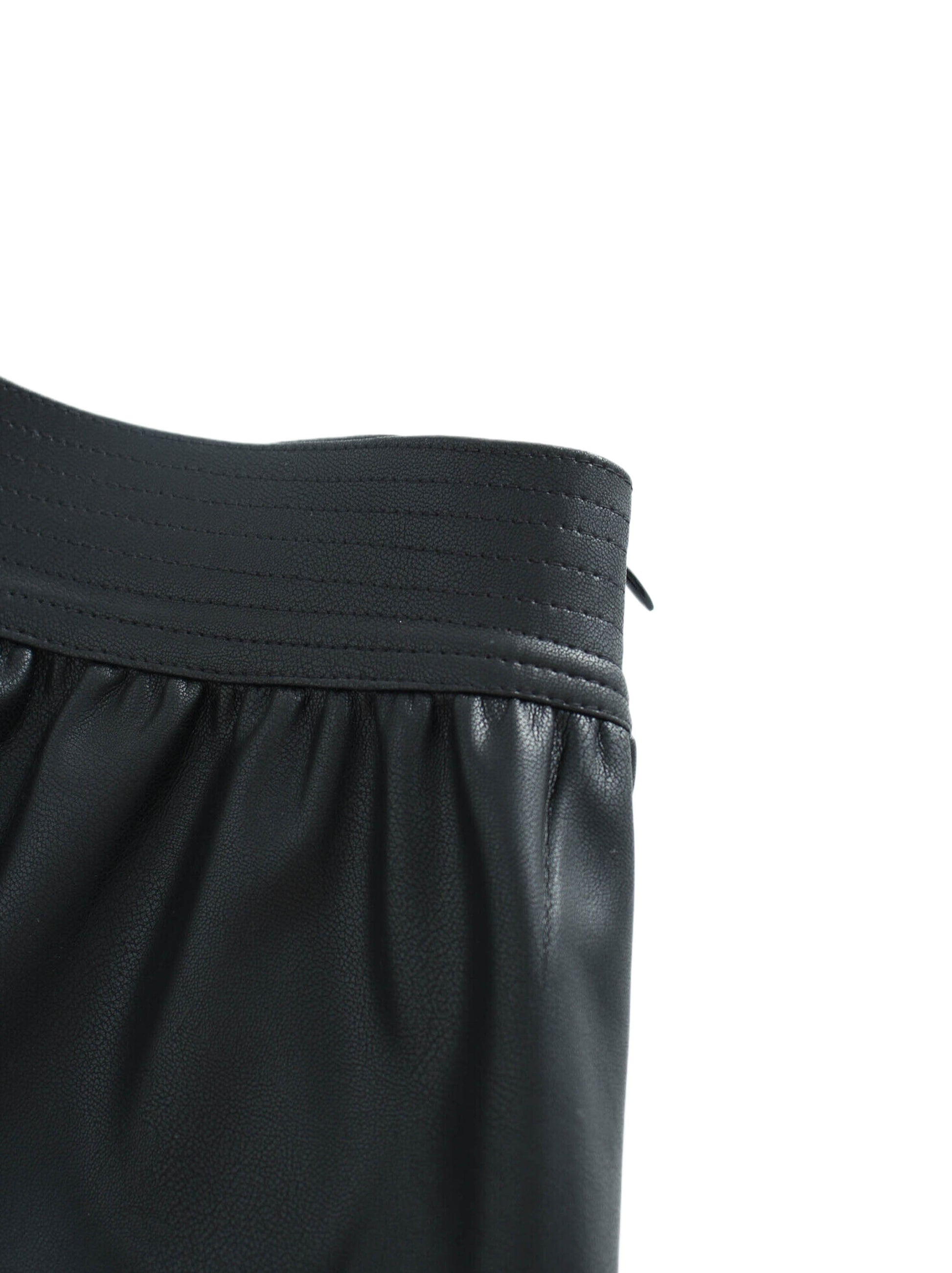 Drop Waist Leather Skirt-Black-4