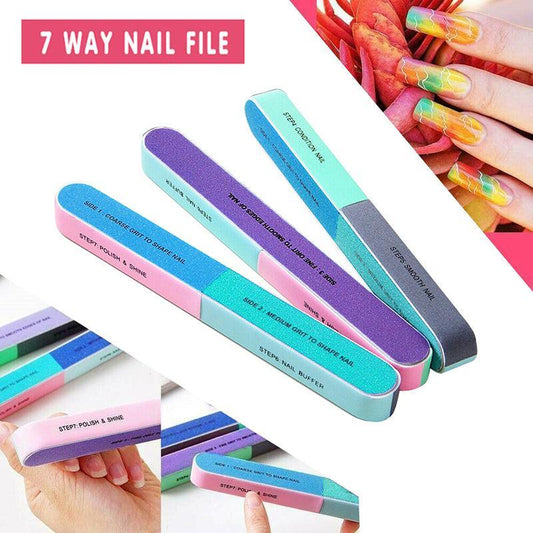 7 Way Professional Natural Nail File Straight Buffer Sanding Manicure Tools-0