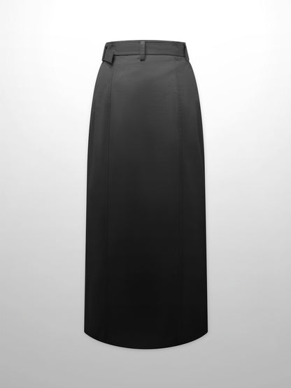 Belted Cotton Cargo Skirt-Black-2