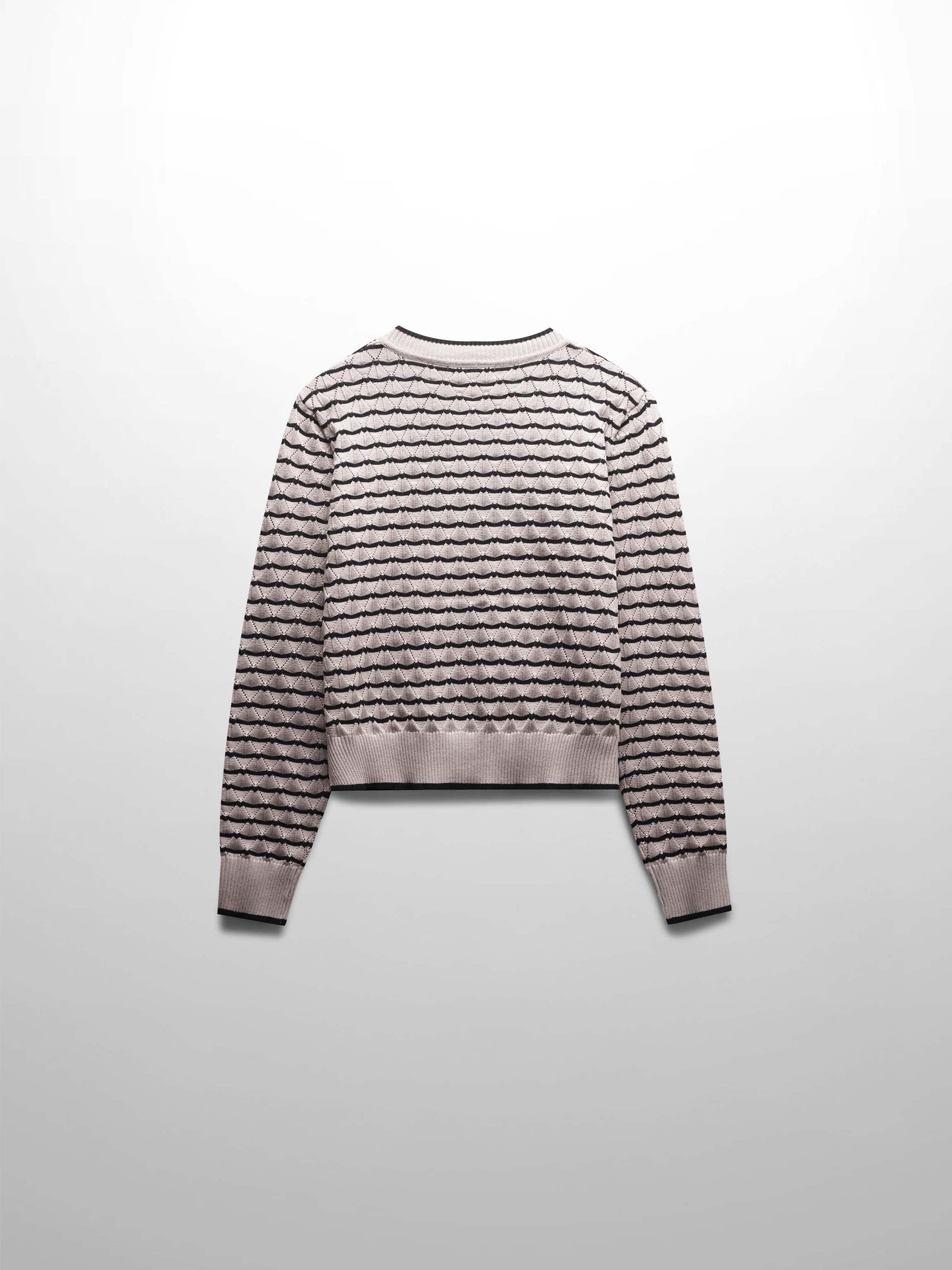 Striped Pointelle Cardigan-Black/Tan-2
