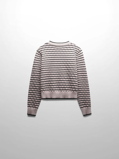 Striped Pointelle Cardigan-Black/Tan-2