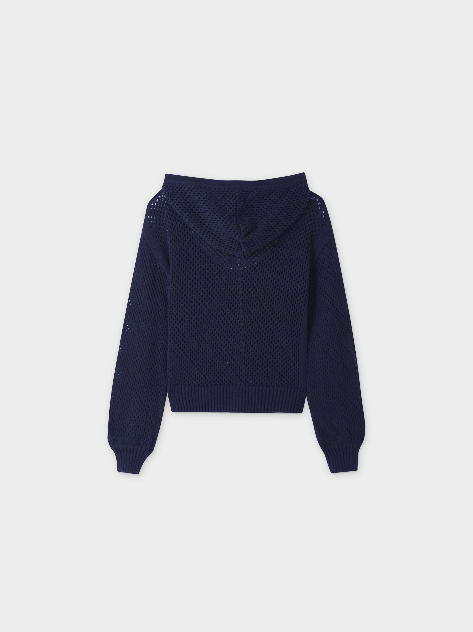 Zip Up Crochet Hoodie-Navy-1