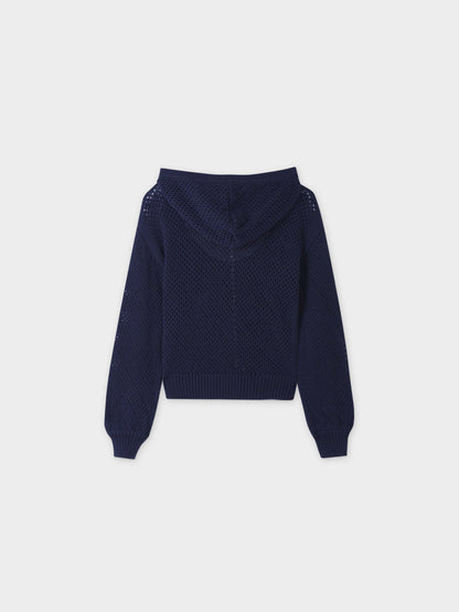 Zip Up Crochet Hoodie-Navy-1