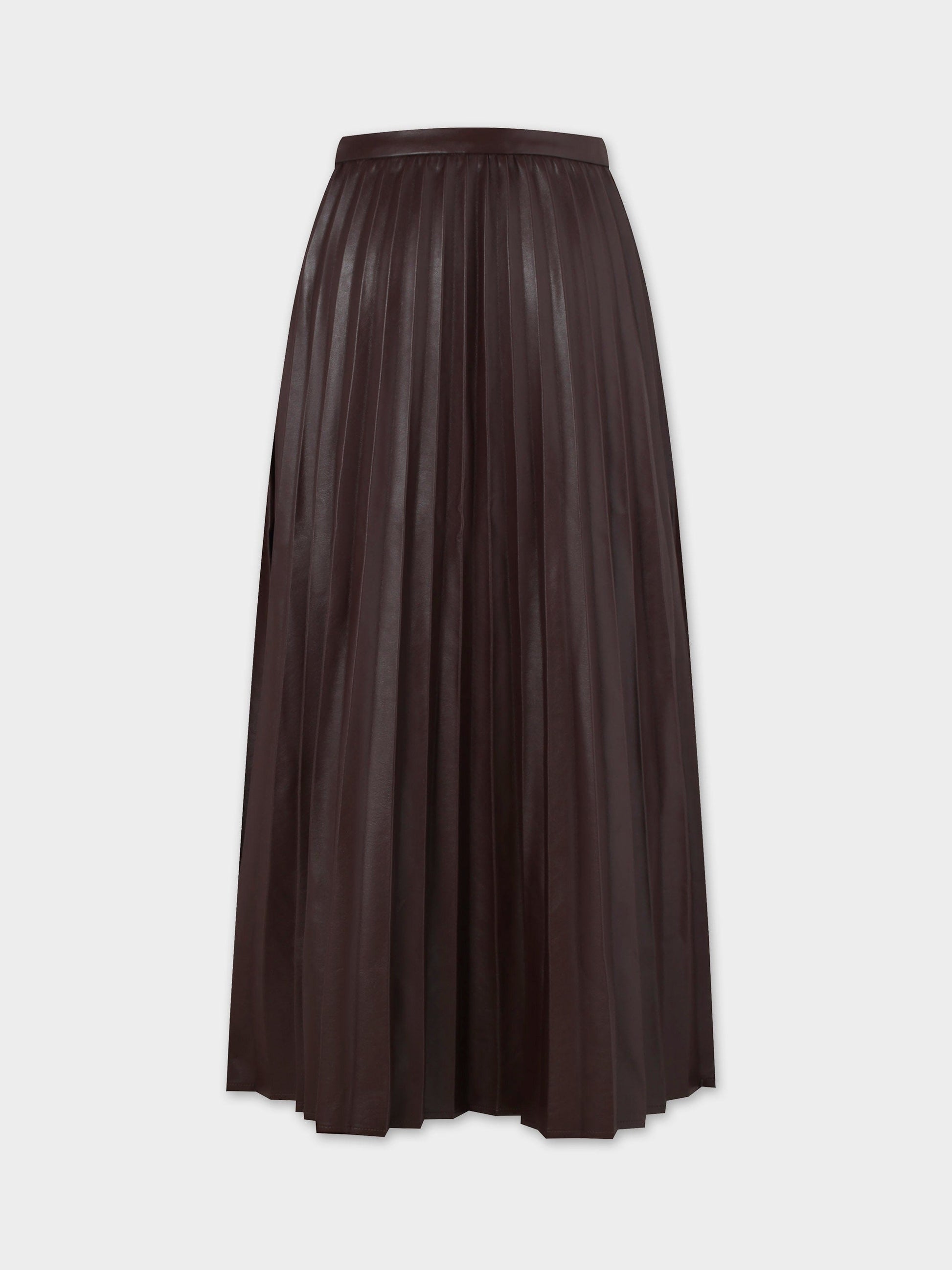 Accordion Pleated Faux Leather Skirt-Brown-1