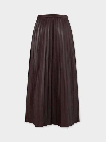 Accordion Pleated Faux Leather Skirt-Brown-1