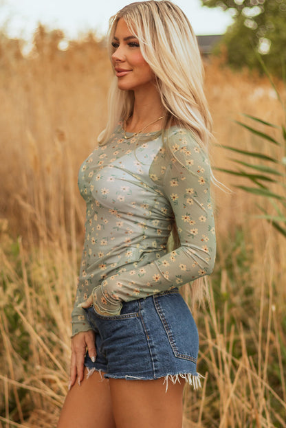 Amber Vintage Floral Mesh Long Sleeve Top-2
