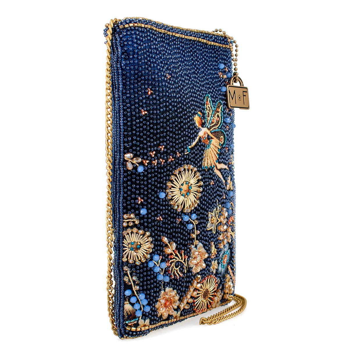 Fairy Dust and Floral Blue Beaded Crossbody Phone Bag-1