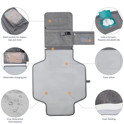 Portable Baby Changing Pad with Shoulder Strap & Pocket