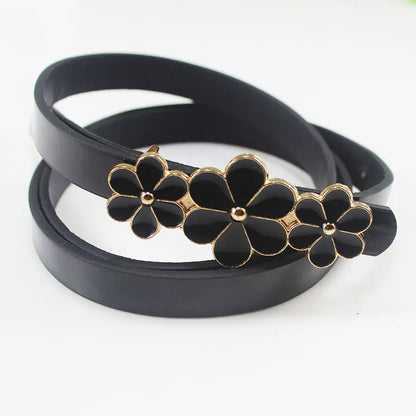 Plum Blossom Buckle Thin PU Belt for Women