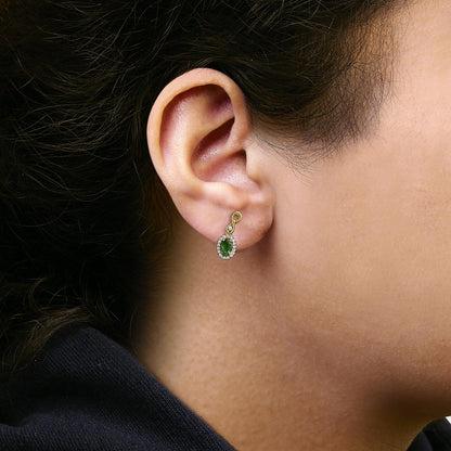 10K Yellow Gold Oval Cut Green Emerald 5x3 mm and 1/7 Cttw Round Diamond Dangle Earrings-3