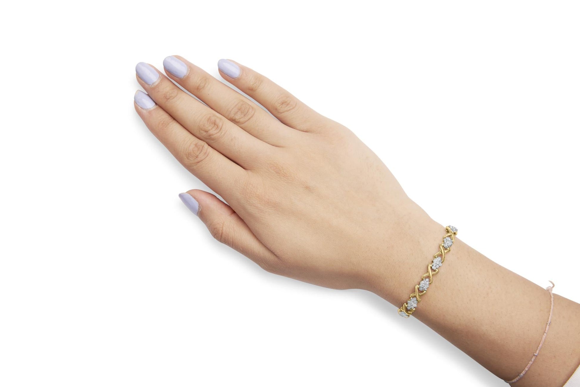 10k Yellow Gold 2.00 Cttw Diamond Cluster and Alternating "X" Link Bracelet (I-J Color, I3 Clarity) - 7"-4