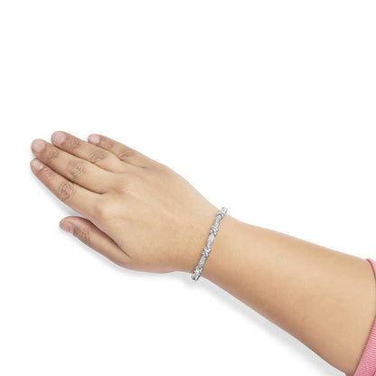14K White Gold Baguette-Cut Diamond X-Link Bracelet (2.00 cttw, H-I Color, I1-I2 Clarity)-3