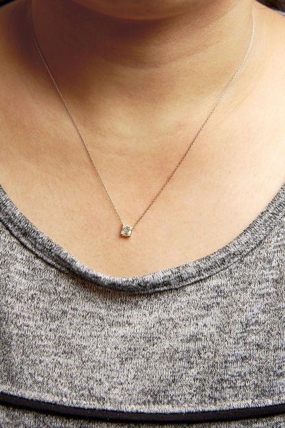 10K Yellow Gold 1/10 Cttw Round and Baguette Diamond Mosaic Composite Square 18" Inch Pendant Necklace (H-I Color, I1-I2 Clarity)-3