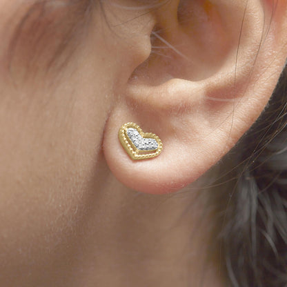 10K Yellow Gold 1/10 Cttw Diamond Heart and Beaded Halo Stud Earrings (I-J Color, I1-I2 Clarity)-3