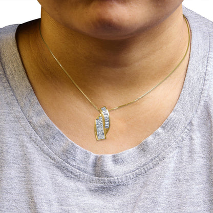 14k Yellow Gold 1 1/3 Cttw Princess and Baguette-cut Diamond Double Curved Pendant Necklace (H-I Color ,VS1-VS2 Clarity) - NO CHAIN INCLUDED-3