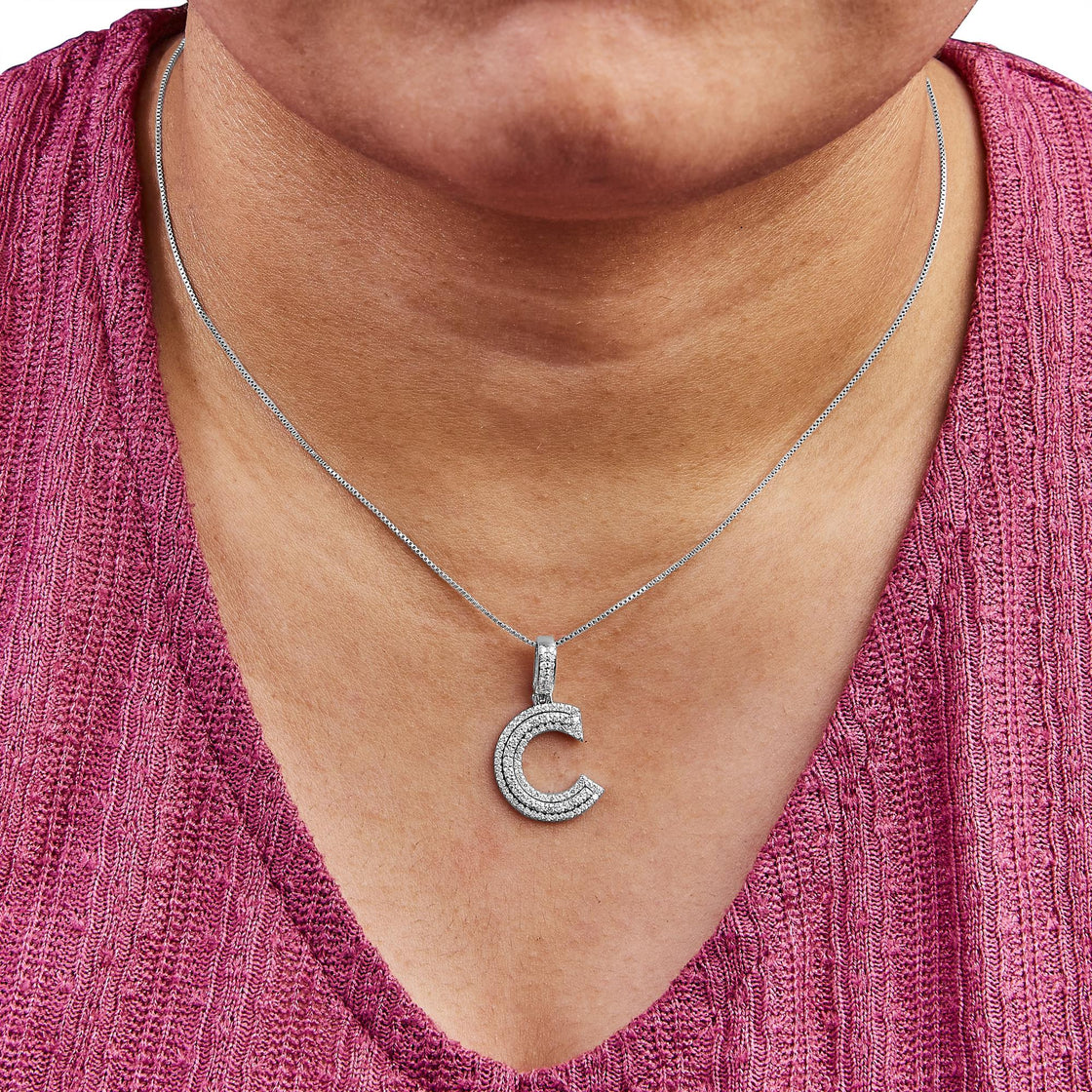 .925 Sterling Silver 4/5 Cttw Round Lab-Grown Diamond "C" Pendant Necklace - 18" (F-G Color, VS2-SI1 Clarity)-3