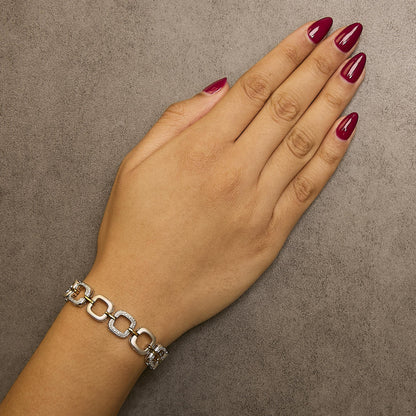 .925 Two-Tone Sterling Silver Diamond Accent Open Box Link Bracelet (I-J Color, I1-I2 Clarity) - 7"-3