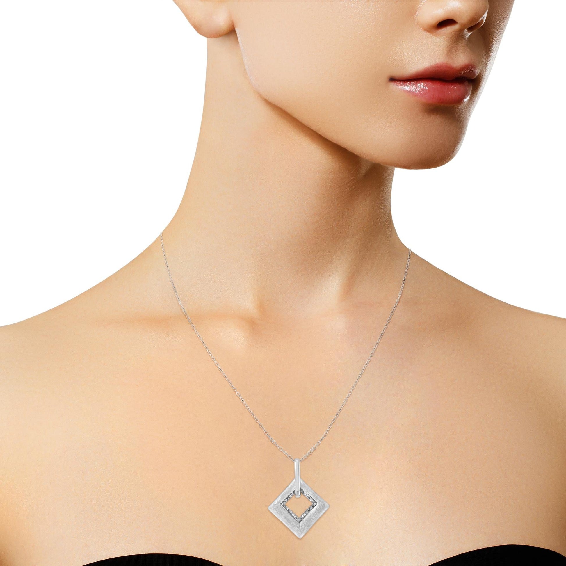 .925 Sterling Silver Pave-Set Diamond Accent Kite Shape 18" Pendant Necklace (I-J Color, I1-I2 Clarity)-4
