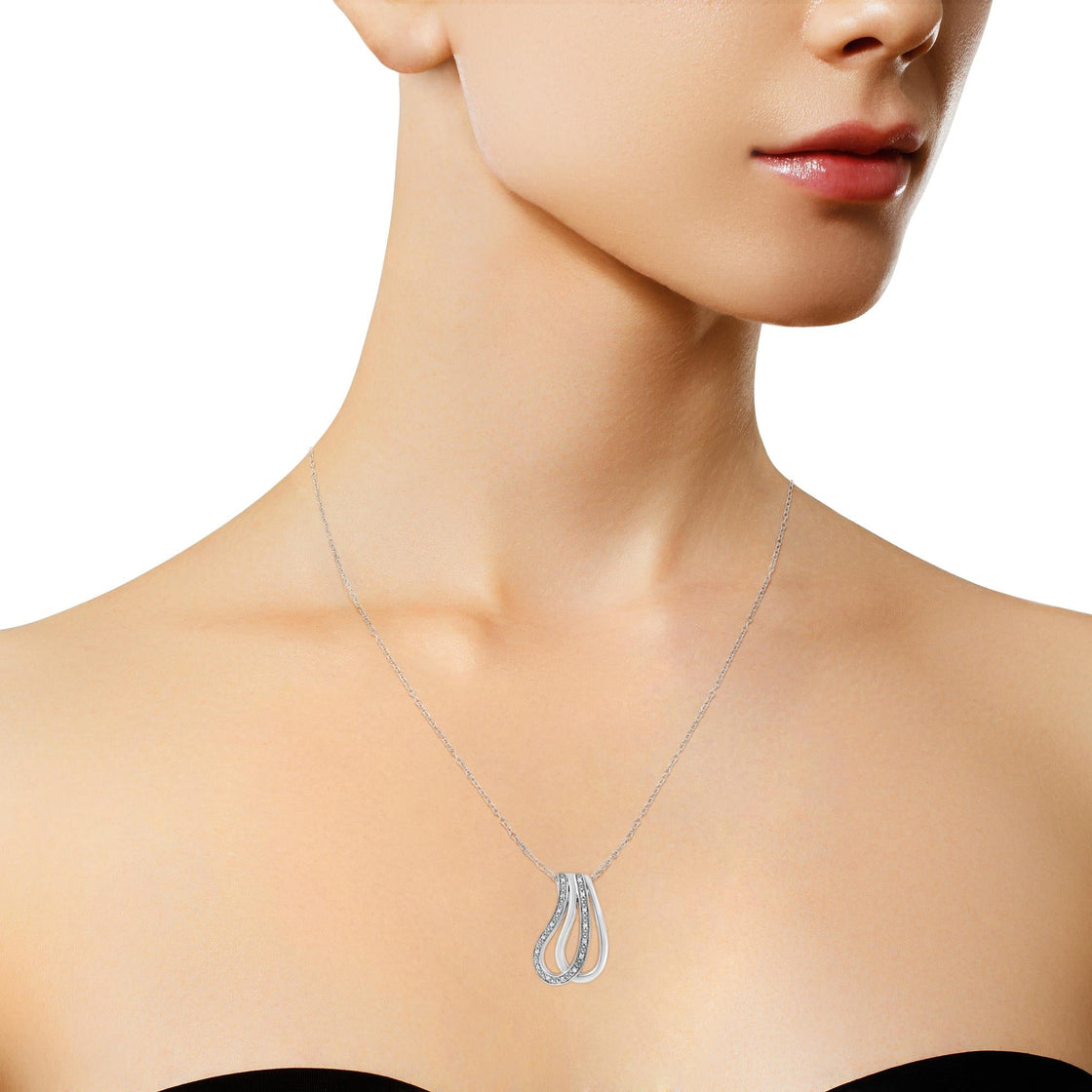 .925 Sterling Silver Pave-Set Diamond Accent Double Curve 18" Pendant Necklace (I-J Color, I1-I2 Clarity)-4